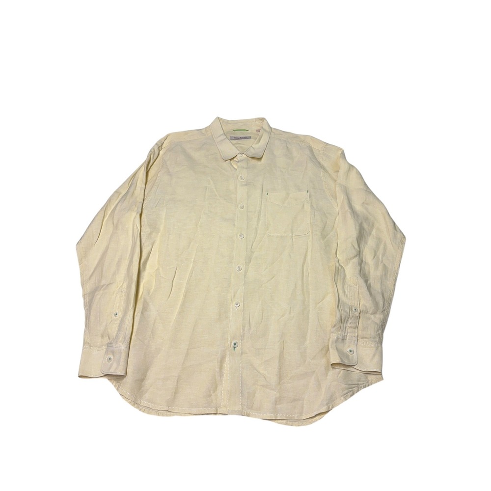 Tommy Bahama Relax Mens XXL Pale Yellow 100% Linen Long Sleeve Button Down Shirt